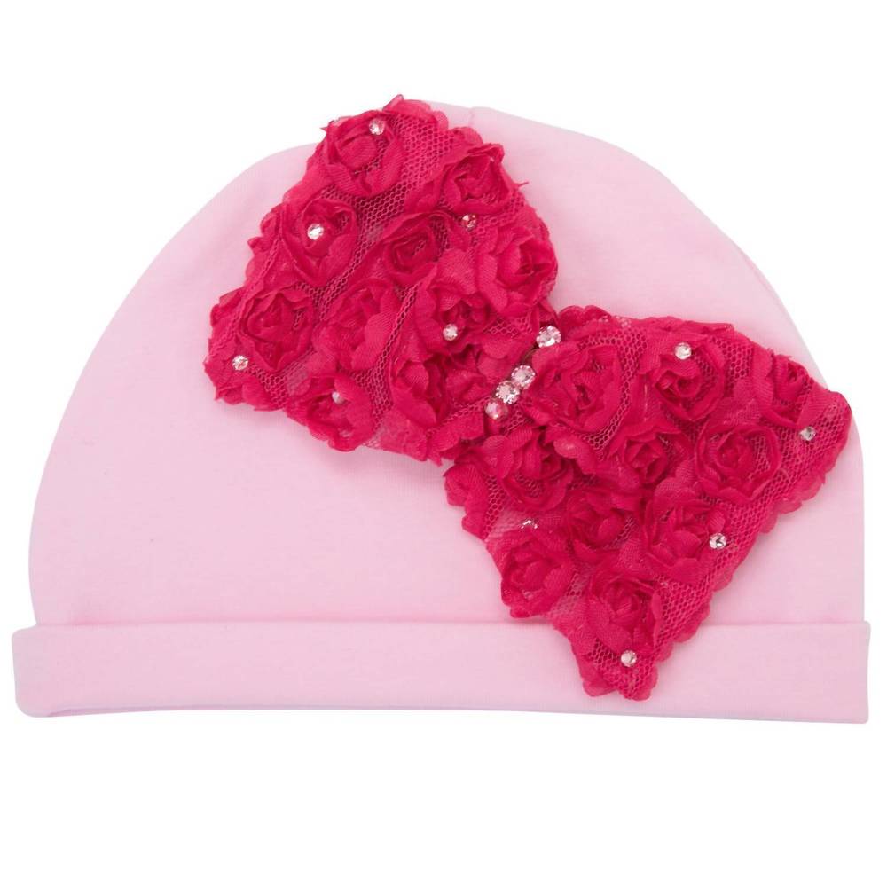 NEW BARI LYNN bari lynn "ella" hat with hot pink rosette bow with crystal sparkl